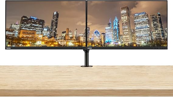 Lenovo ThinkVision S24e-20 23.8" Full HD 1920 x 1080 WLED LCD Monitor 2-Pack, 250 Nit, FreeSync, HDMI-VGA, Raven Black Bundle with Adjustable Desk Mount Monitor Stand