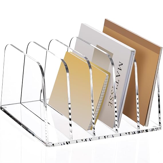 YUXUN Desk File Organizer,5-Section Vertical Clear Acrylic Desk Organizer File Holder Mail Sorter Office Organization for Office Home &Classroom(B5)