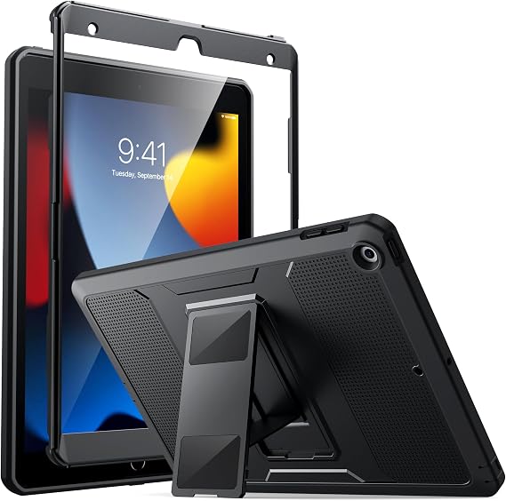 MoKo for iPad 10.2 Inch Case iPad 9th Generation 2021/ iPad 8th Generation 2020/ iPad 7th Generation 2019, [Heavy Duty] Shockproof Full Body Protective Cover with Built-in Screen Protector, Black