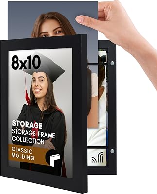 Americanflat 8x10 Picture Frame with Storage - Quick Change Storage Frames with Shatter-Resistant Glass - Holds 35 Photos - Storage Frame Collection - Photo Frame for Tabletop and Wall Display - Black