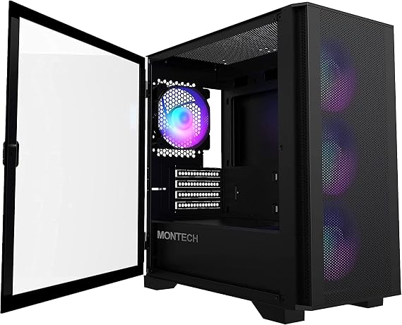 MONTECH AIR 100 ARGB High Airflow Micro-ATX PC Case, 4 ARGB Fans, Black