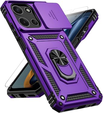 for Motorola Moto G 2025 / Moto G 2026 / Moto G Play 2026 Case, with Slide Camera Cover HD Screen Protector [Military Grade 16ft. Drop Tested] Ring Holder Kickstand Protective Phone Case, Purple