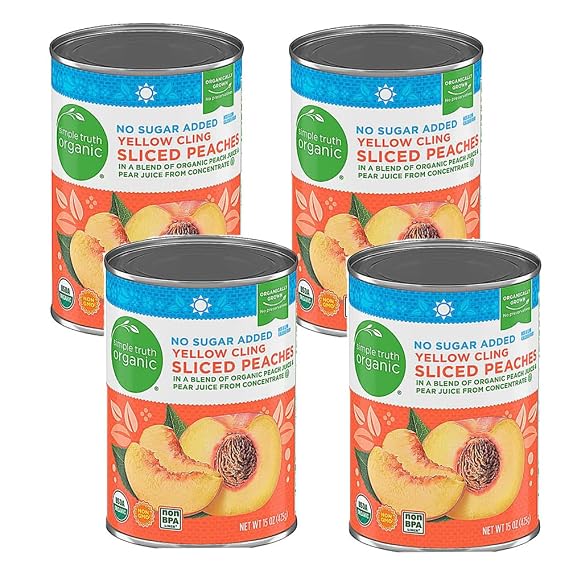 Generic Simple Truth Organic Yellow Cling Sliced Peaches No Sugar Added 15oz, (Pack of 4)