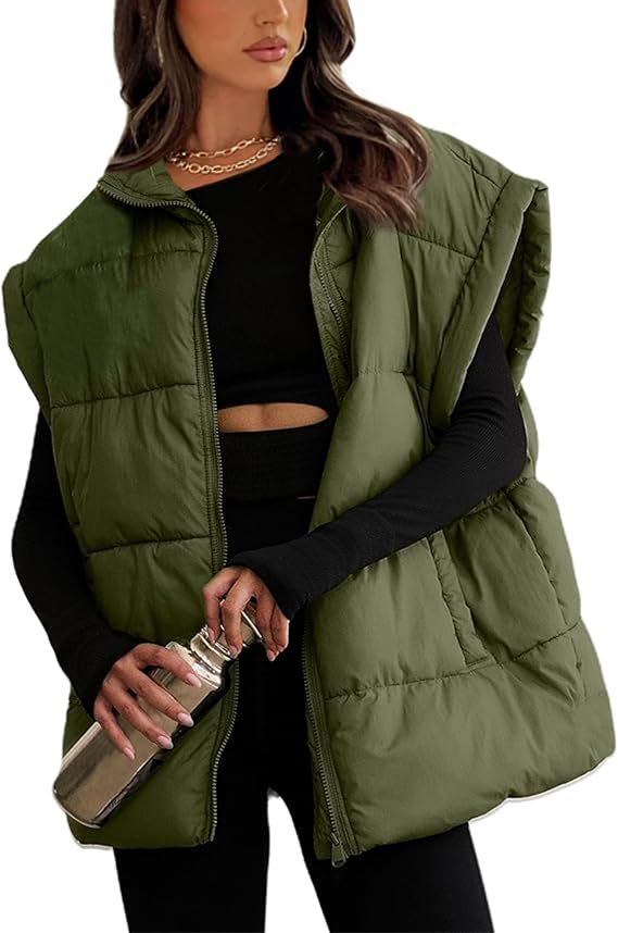Women's Oversized Puffer Vest Stand Collar Lightweight Winter Outerwear