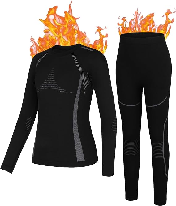 beautyin Thermal Underwear for Kids Boys Girls Long Johns Set Base Layer | Unisex, Seamless, Athletic, Breathable, Quick Dry, Moisture Wicking, Warmth, Skiing, Top Bottom Set