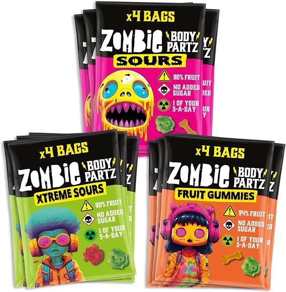 Zombie Real Fruit Gummies, Variety, Healthy, No Added Sugar, 12 x 35g Bags