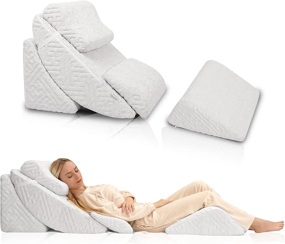 Betterhood 5pcs Orthopedic Bed Wedge Pillow Set for After Surgery, Adjustable Memory Foam for Back Neck & Leg Pain Relief Support, Acid Reflux, Snoring Reading, Sleeping, Sitting up, Grey