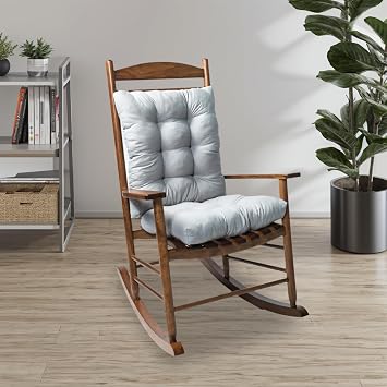 Rocking Chair Cushions Pack of 2, Patio Chair Cushion Pad Sets, Includes Seat Pad & Back Cushion with Ties for Indoor/Outdoor Rocker, Non Slip High Back Pad, 17" x 17"/17" x 21", Grey