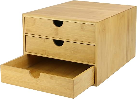 Bamboo Desktop Drawer Organiser|3 Drawer Desk Storage Box