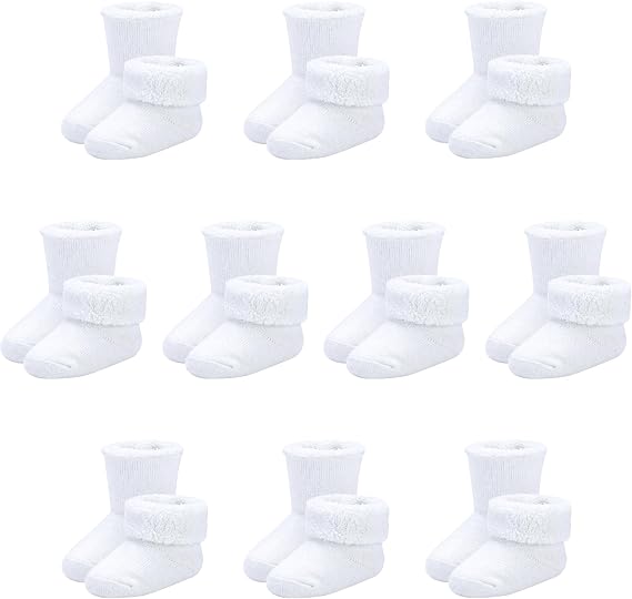 Baby Socks Newborn Terry Cotton Ankle Crew Socks 0-3 Months Girls Preemie Turn Cuff Infant Sock 10 Pairs