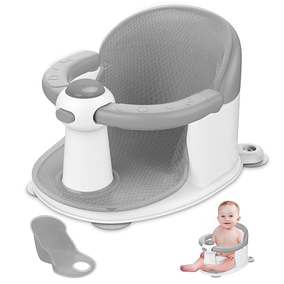 Baby Bath Seat for Babies 6 Months & Up - Baby Bath Seats for Babies Sitting Up | Non-Slip Baby Bath Chair with Cushion & Suction Cup | Toddler Bath Seat Newborn Infants Baby Bathtub Seat (Grey)