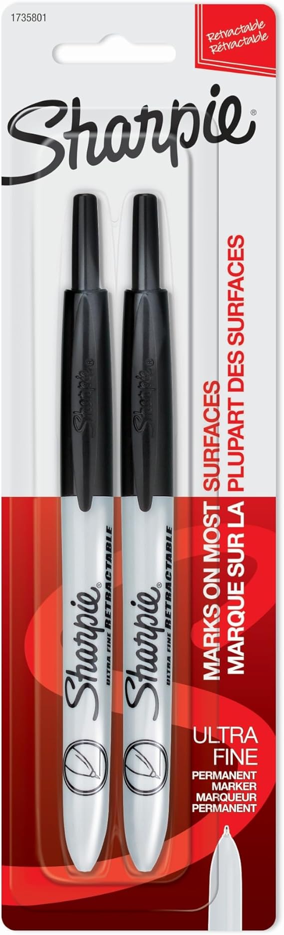 Sharpie Retractable Permanent Markers, Ultra Fine Point, Black, 2 Count