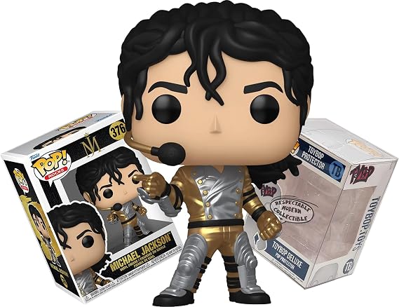 Funko Michael Jackson in Gold and Silver Armor with Headset Mic + Pop Protector: Pop! Rocks (Bundled with ToyBop Brand Box Protector Collector Case)