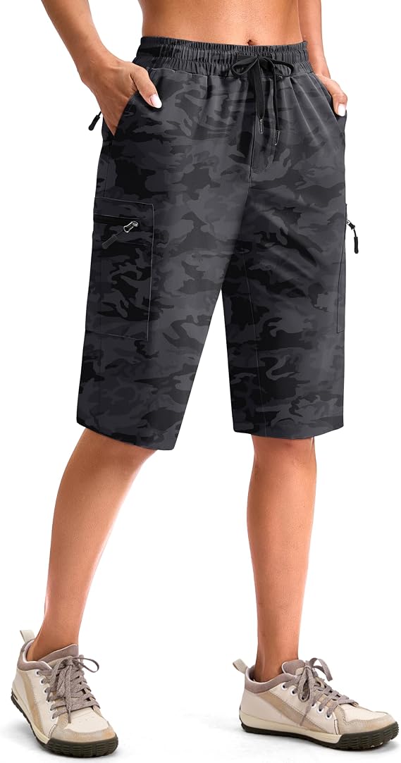 Viodia 13'' Women's Hiking Cargo Shorts Knee Length with Zipper Pockets