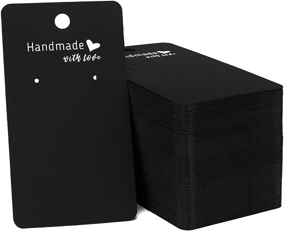 joycraft 200 Pack Black Earring Cards,2"x3.5" Earring Display Holder Cards,Handmade with Love Hanging Tags,Blank Earring Tags for Selling,Hanging Earring,Jewelry,DIY Crafts,Retail