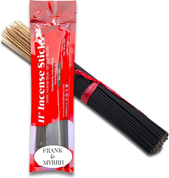 Frank & Myrrh Most Exotic 11'' Incense Sticks. Approx. 85 to 100 Sticks Per Bundle, Each Natural Stick Burns for 45 mins to 1 Hour Each. Long Lasting. Guarantee 100% Pure