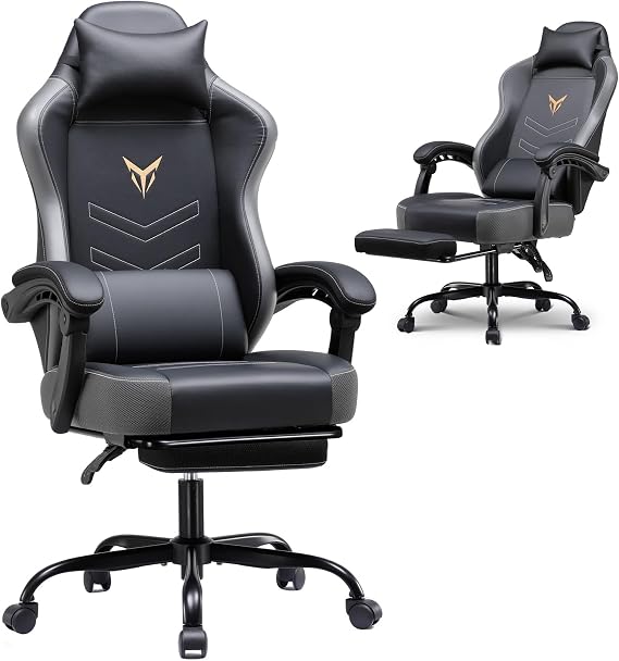 GTPLAYER Gaming Chair with Footrest, Recliner Chair with Headrest & Lumbar Support, Linkage Armrest,Ergonomic Gaming Chair 350lbs, High Back Office Home, Dark Grey