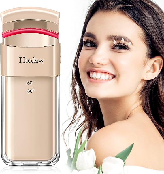 Hicdaw Heated Eyelash Curler Electric Eye Lash Curlers with Built-in Curved Comb Silicone Pad 2 Heating Modes Quick Natural Curling Long Lasting