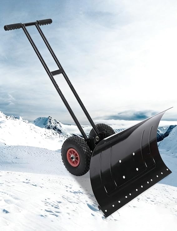 Adjustable Snow Pusher Shovel with Wheels - Dual-Handle Design for Snow Removal on Driveways, Patios & Walkways