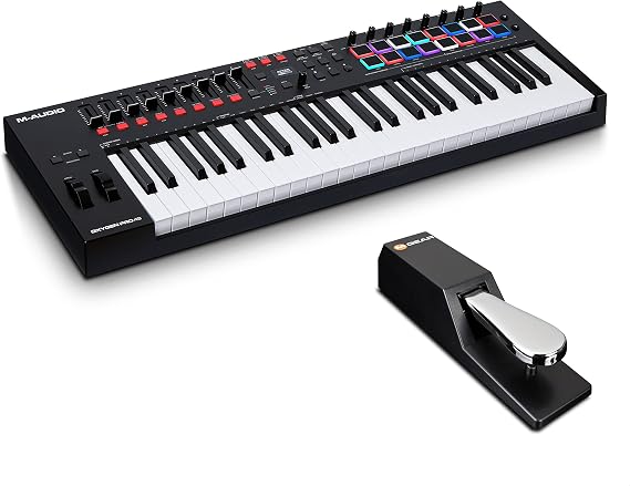 M-Audio MIDI Keyboard Bundle - 49 Key USB MIDI Controller Oxygen Pro 49 with 16 RGB Drum Pads, Sustain Pedal SP-2 and Music Production Software