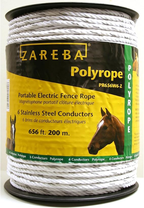 Zareba Polyrope Fence Wire - 656 ft long - Highly Visible Electric Fencing Wire for Horses - Temporary Fencing Solution - 200m Polyrope - PR656W6-Z