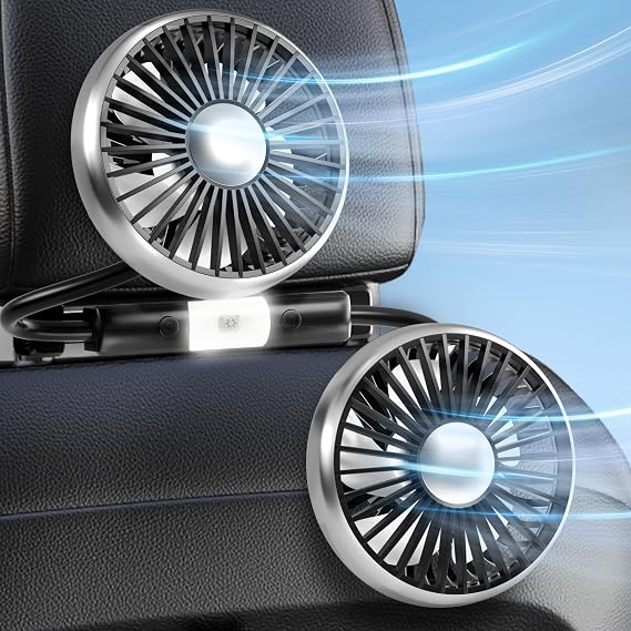 Dealswin Car Fans for Backseat Kids: USB Lightweight Dual Head Car Fan for Back Seat Baby Pets, 3 Speeds 360 Rotatable Fan for Car Powerful Car Cooling Fan Vehicle Headrest Fan for Sedan SUV RV Truck