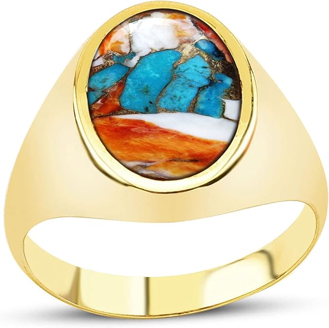Spiny Oyster Turquoise Ring, Oyster Copper Turquoise ring, Solid 925k Sterling Silver Mens Pinky Ring, Heavy Mens Signet Ring, Silver Men Gemstone ring, December Birthstone Ring