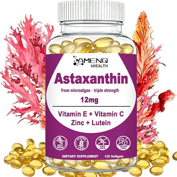 Astaxanthin 12mg Softgels, Potency Astaxanthin Supplements from Microalgae | Triple Strength with Lutein, Vitamin C, E & Zinc, Antioxidant for Eye, Skin & Vision Support, Non-GMO, Gluten Free, 120 Count