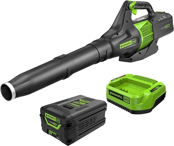 Greenworks 60V Electric Leaf Blower, 450 CFM, 2.0 Ah Battery and Charger