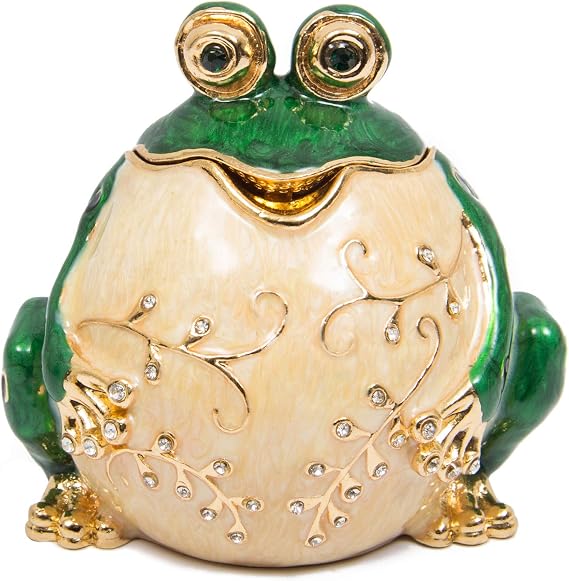 QIFU Hand Painted Enameled Frog Style Decorative Hinged Jewelry Trinket Box Unique Gift for Family