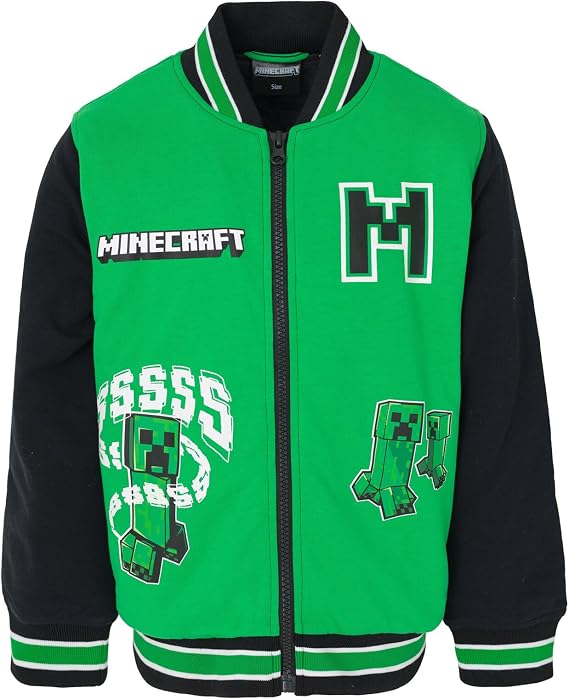 Minecraft Creeper Boys' Varsity Bomber Jacket Little Kid to Big Kid