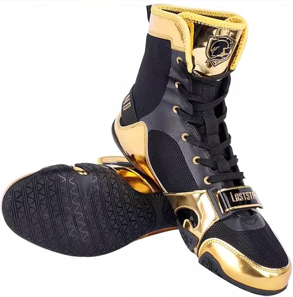 High Top Pro Wrestling Shoes.Men's Boxing Shoes.Wrestling Boots Lightweight Non-Slip Fighting Fitness Indoor Training Boots.| Rubber Sole | Black/Silver| Sizes 38-45.