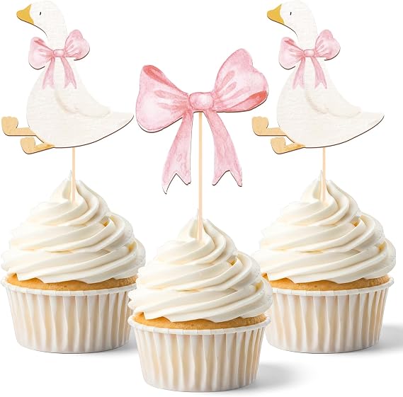 AceOrbit 36 Pcs Pink Silly Goose Cupcake Toppers Silly Goose Baby Shower Birthday Decorations Party Supplies for Cake Decorations Girls Birthday Party Supplies