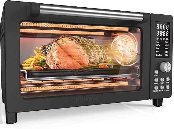 Nuwave Bravo Pro Smart Air Fryer Toaster Oven Countertop Combo | 10-in-1 Cooking Functions, 1800W, 50-450F, 21-Qt, PFAS-Free, Upgraded Super Convection, Black