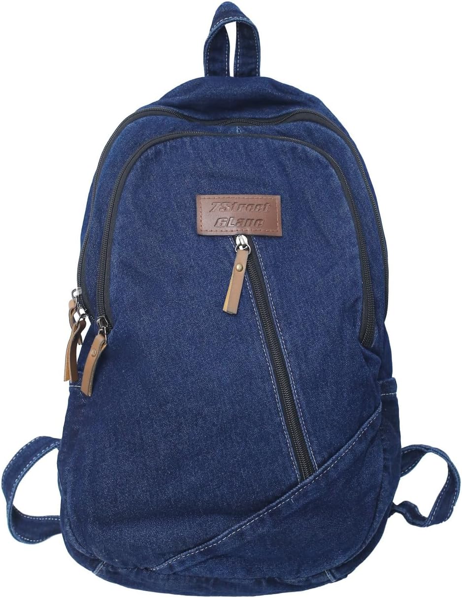 Vintage Denim Backpack Women Men - y2k Retro Bookbag Shoulder Bag 90s Grunge Aesthetic Backpack Cute Purse Daypack dark blue