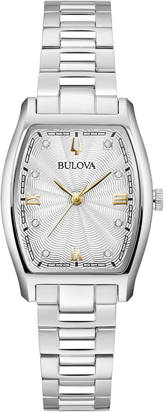 Bulova Ladies Dress Classic Diamond 3-Hand Quartz Watch, Stainless Steel Bracelet, 26x35mm Case