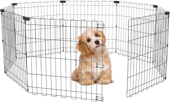 24" 8 Panels Dog Playpen - Foldable Metal Pet Exercise Pen for Puppy