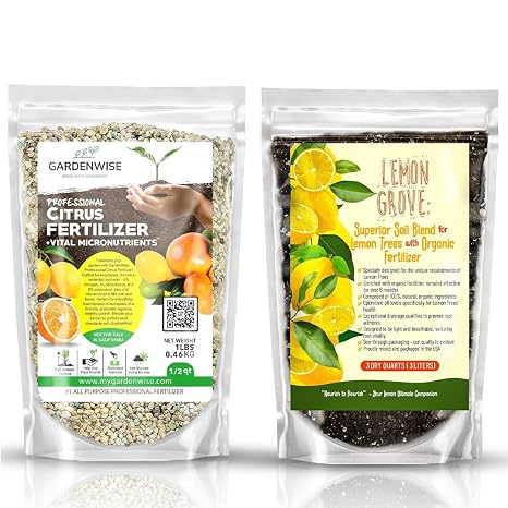 Professional Citrus Fertilizer & Organic Lemon Tree Potting Soil Bundle - Perfect Balanced NPK for All Citrus Indoor & Outdoor, Potting Soil Mix for Growth & Repotting (1/2-3 Quart)