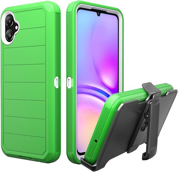 for Samsung Galaxy A05 Case with Belt Clip & Kickstand, Shockproof Protection Multi Layers Rugged Case with Belt Holster for Samsung Galaxy A05 6.7 inch 2023 (Green+White)
