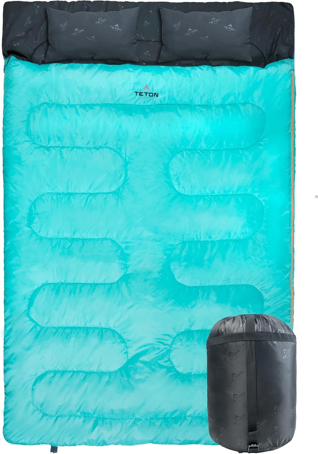 Teton Mammoth Queen Size Double Sleeping Bag- A Warm Bag The Whole Family can Enjoy Great for Camping, Hunting and Base Camp. Compression Sack Included, 40F Teal