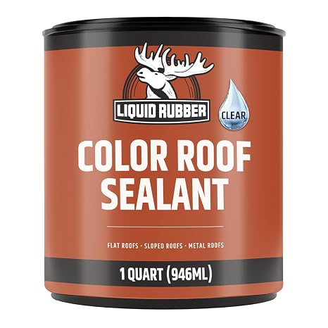 Liquid Rubber Color Roof Sealant - Flat & Metal, Clear, 1 Quart | Small Repair Roof Coating - Waterproof, UV-Stable & Flexible - Compatible with Low-Slope Roofs, Resists Cracking & Chipping