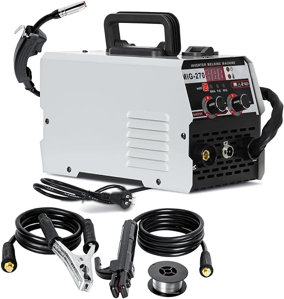 Portable Welding Machine LCD Display,250A Gasless MIG ARC TIG Inverter Welder, Electric Welding Machine,Flux Core Solid Wire MIG ARC Lift TIG Spool Gun Welding Machine(White)
