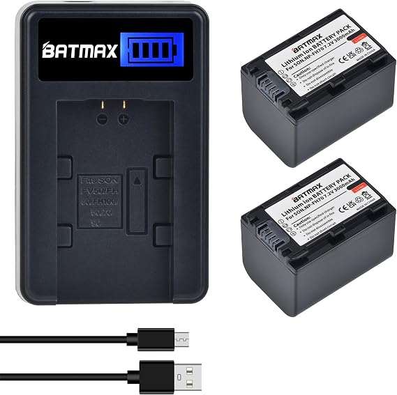 Batmax 2Packs NP-FH70 Battery(3000mAh) + LCD USB Charger for Sony NP-FH30 NP-FH50 NP-FH70 NP-FH90,NP-FH100 Batteries;Sony Handy Cam DCR-DVD850 SX40 SX41 SX60 HDR-CX100 TG5 CX500
