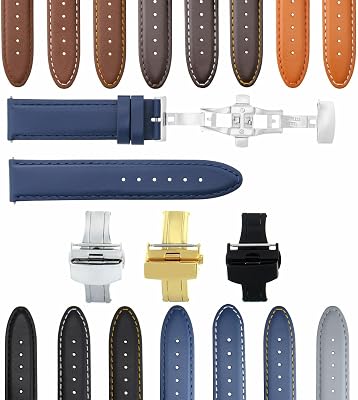 Ewatchparts 18-19-20-22-24mm Classic Mens Leather Watch Band Strap With Deployment Clasp Compatible With Patek Philippe