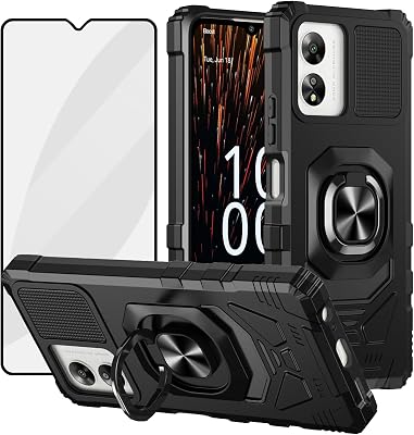 Ailiber for Celero 5G SC Phone Case, Ring Kickstand for Magnetic Car Mount, Military Grade, Shockproof Rugged Case with Screen Protector - Boost Celero5G SC-Black