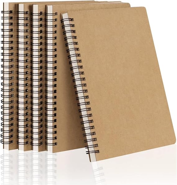 5 Pack A5 Lined Notebook 120 Pages 60 Sheets Kraft Cover Wirebound Notebooks Bulk Journals 8mm Lines Spiral Notebook for School Study Office Business Use