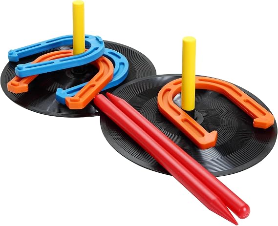 Outdoor Indoor Rubber Horseshoes Set Includes 4 Horseshoes,2 Pegs,2 Rubber Mats,2 Red Plastic dowels,Beach Games Perfect for Tailgating,Camping,Backyard,Fun for Kids Adults
