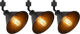 Set Three Classic Design Adjusted Angle H-Type Track Head Lighting E26 Black Base Black Metal Shade Tracking Light Fixture for Gallery Mirror Front Office Kitchen(No Bulb & Track)