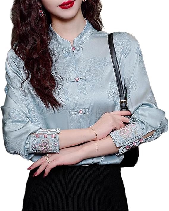 Vintage Embroidered Spring Blouse, Mamianqun Chinese Collared Shirt