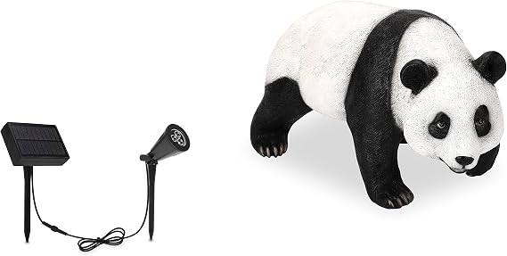 TECHKO Outdoor Weatherproof Decorative Cute Panda Statue Figurine with Solar LED Spotlight 10+ hr Battery Life